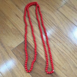 Vintage Long Red Bead Necklace!